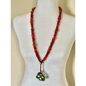 Vintage Late Century Jade And Carnelian Statement Necklace